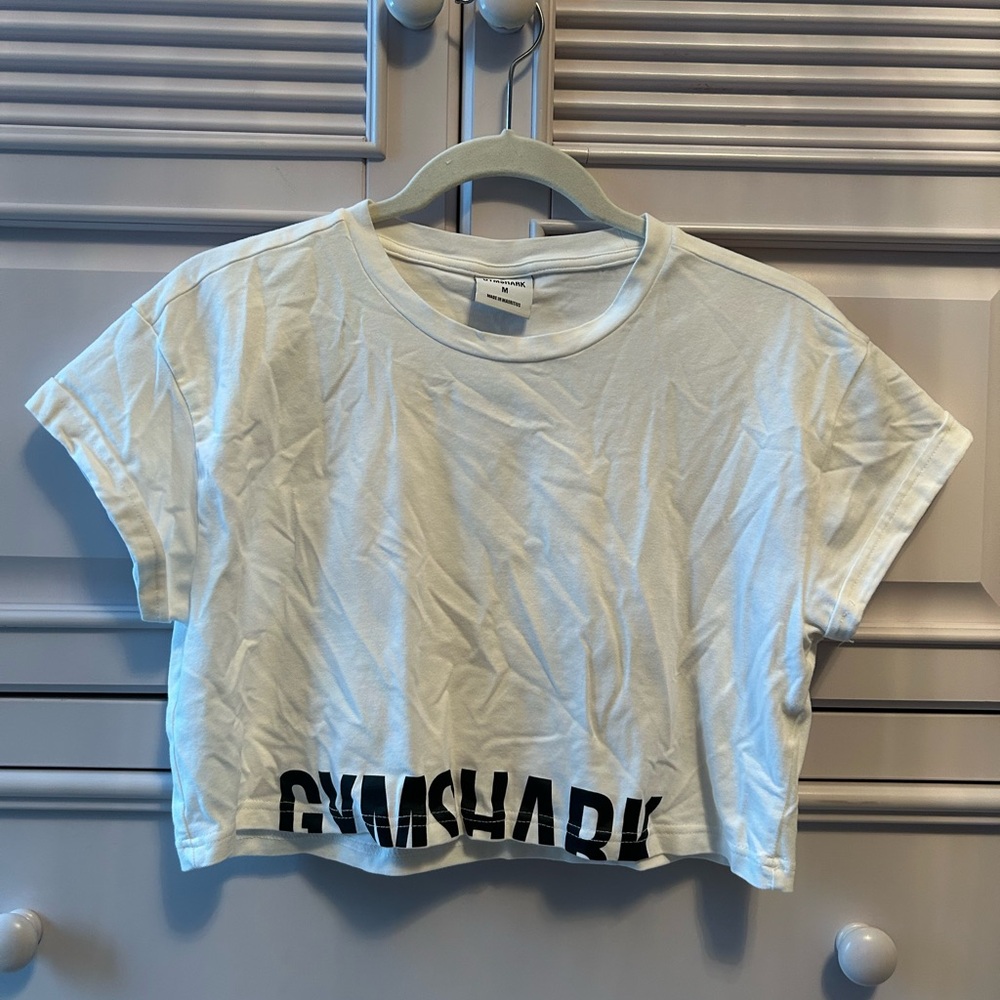 Gymshark White Crop Top with Black Logo